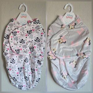Disney Baby Minnie Mouse Wrap Swaddle Sac Bundle of 2 Plush Mink 0-3 Months NEW
